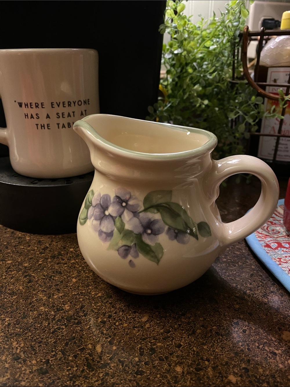 PFALTZGRAFF Ceramic Creamer Pitcher in Cream with Purple Floral Motif